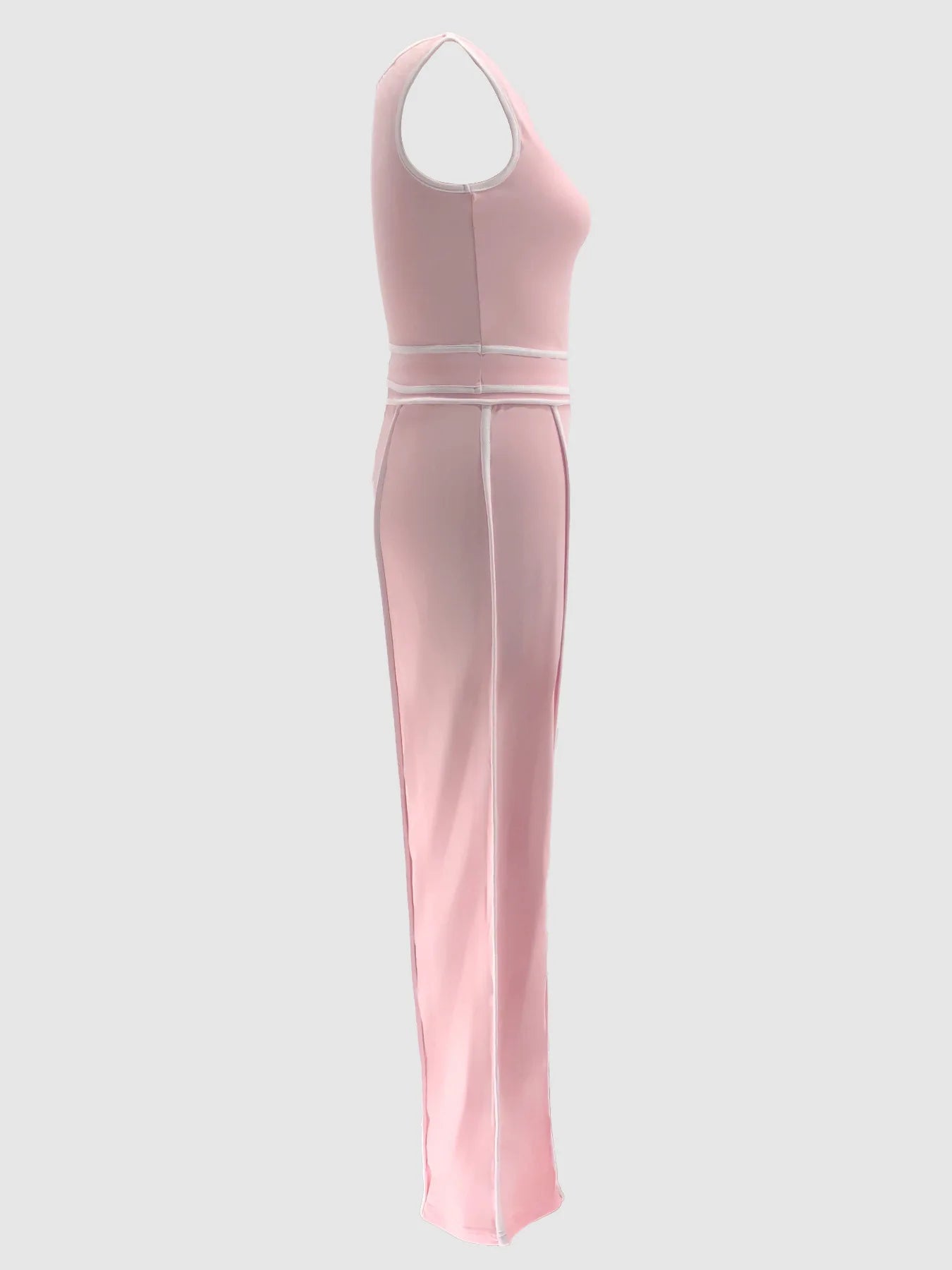 Sexy Women Onelength Shoulder Splicing Line High Waisted Pants Suit Spring New  Casual Wide-leg Pants Short Sleeve 2 Piece Set