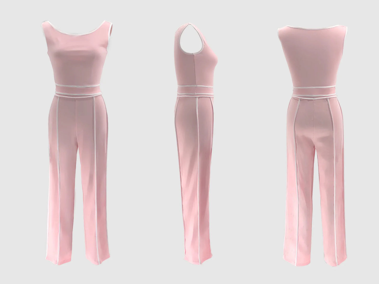 Sexy Women Onelength Shoulder Splicing Line High Waisted Pants Suit Spring New  Casual Wide-leg Pants Short Sleeve 2 Piece Set