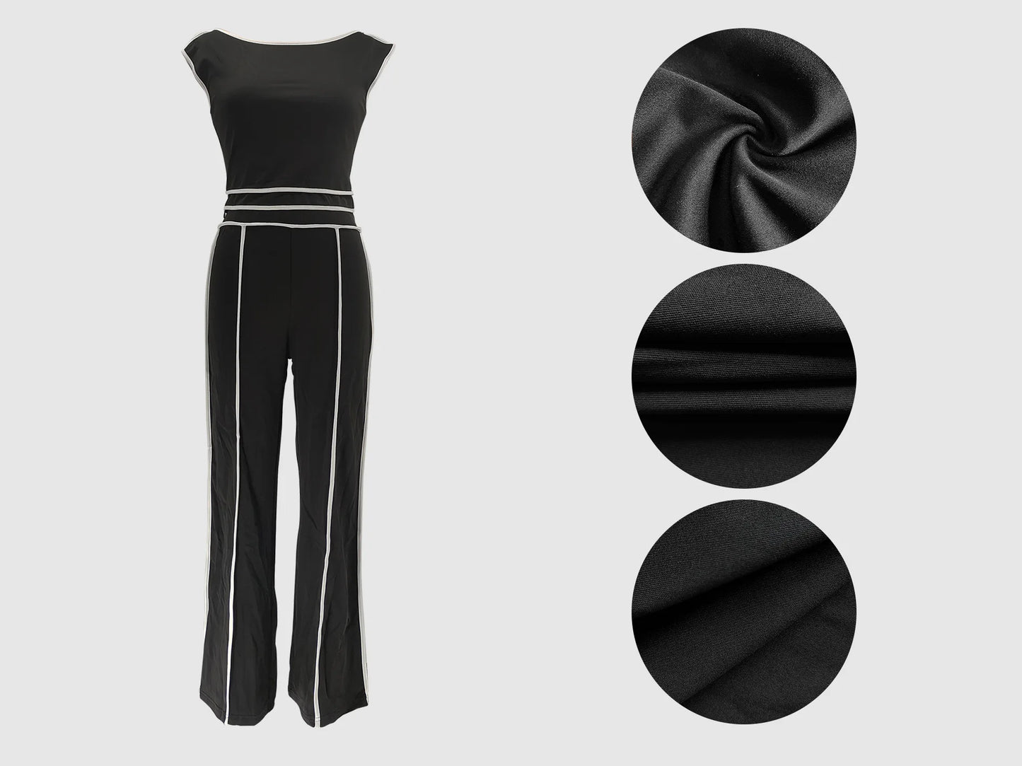 Sexy Women Onelength Shoulder Splicing Line High Waisted Pants Suit Spring New  Casual Wide-leg Pants Short Sleeve 2 Piece Set