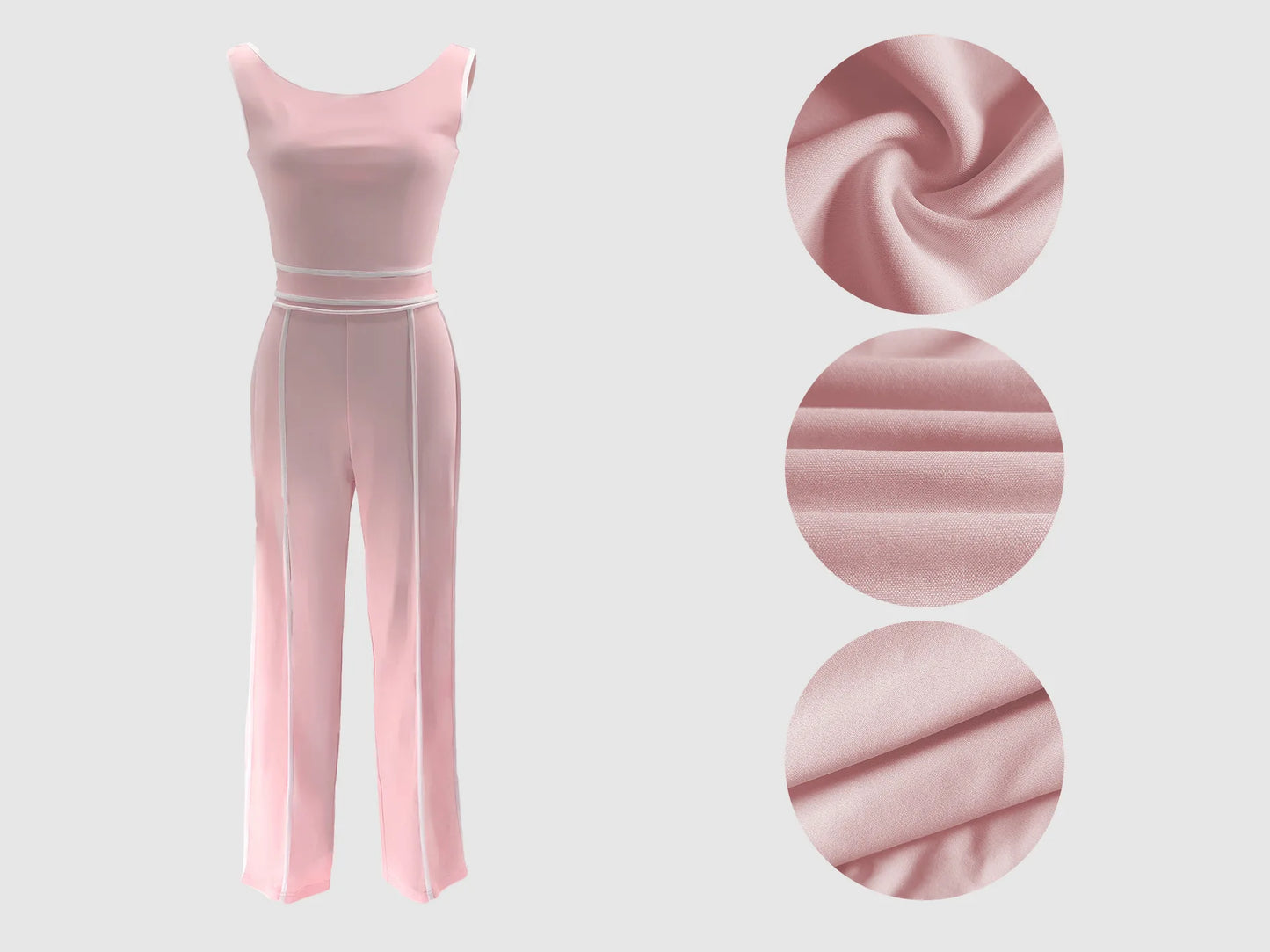 Sexy Women Onelength Shoulder Splicing Line High Waisted Pants Suit Spring New  Casual Wide-leg Pants Short Sleeve 2 Piece Set