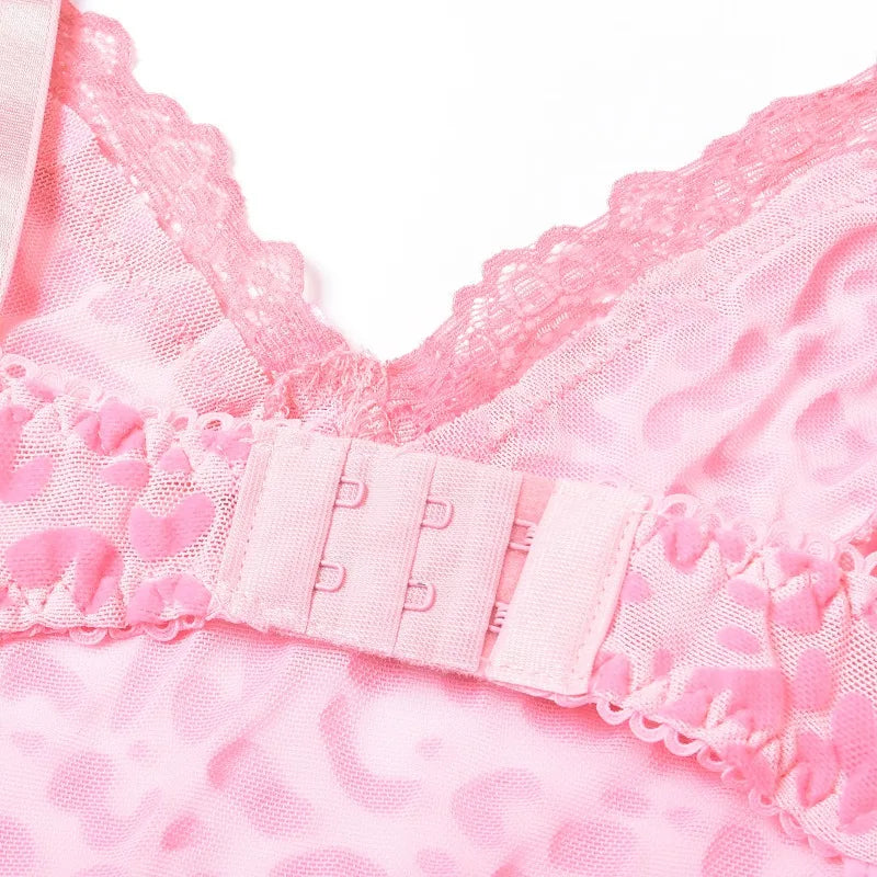 Toucheart Sexy Leopard Print Lingerie Suit for Women Perspective Mesh Tight Nightgown Suspender Pajamas Thong Underwear Set New