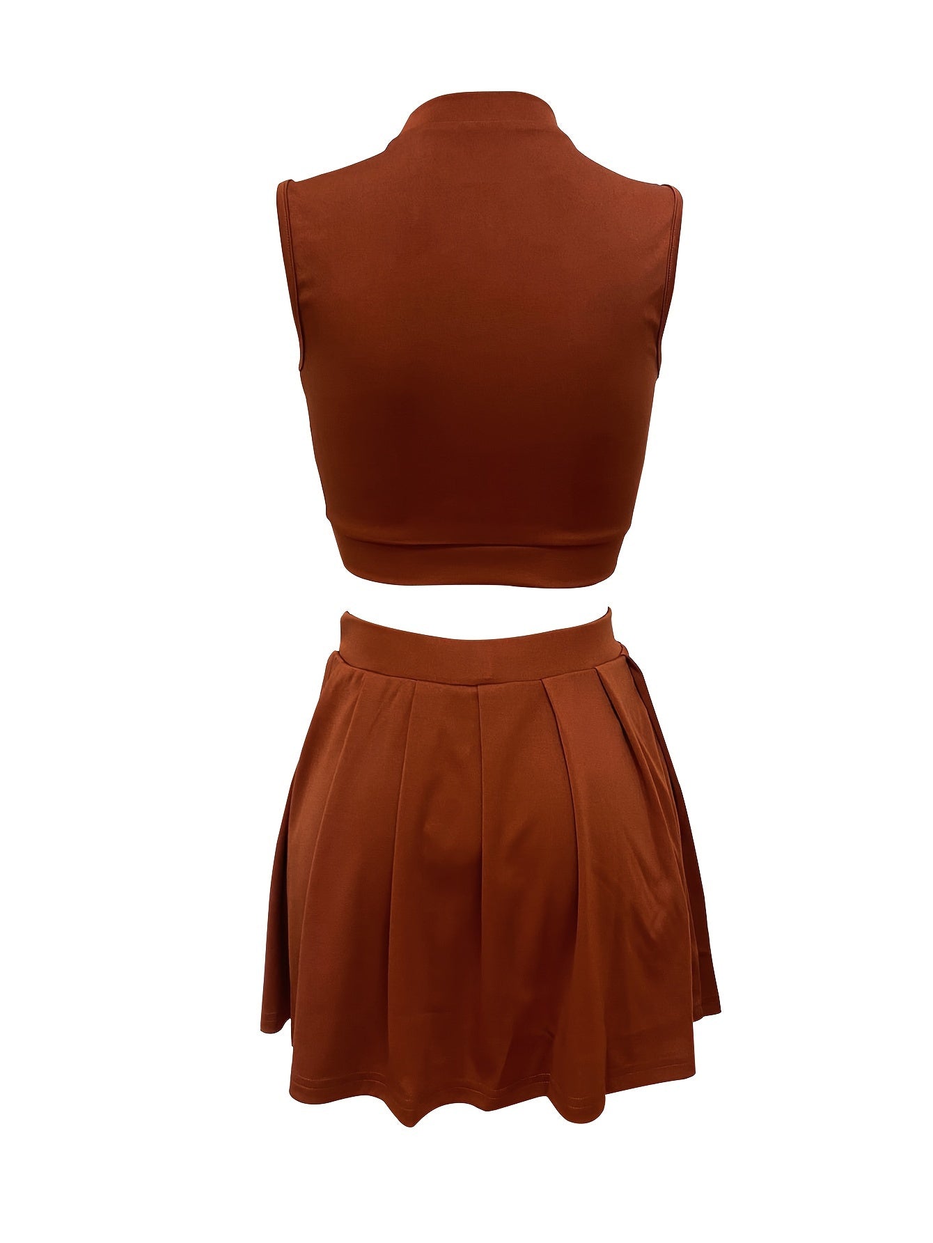 2pcs Elegant Sleeveless Summer Outfit Set - Women's Polyester Crew Neck Shorts Skirt - Solid Color, 95% Polyester 5% Elastane, All-Season Knit Fabric