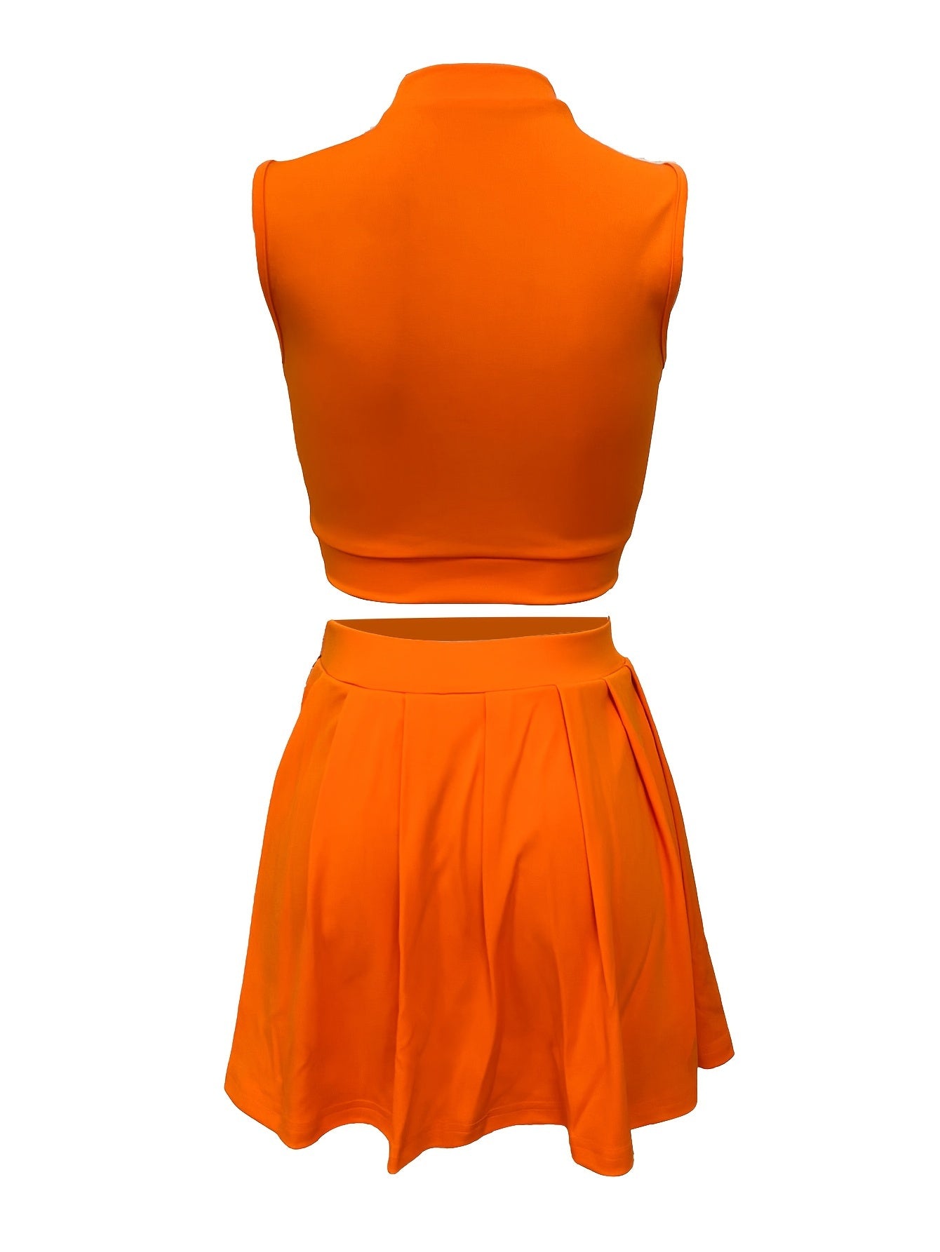 2pcs Elegant Sleeveless Summer Outfit Set - Women's Polyester Crew Neck Shorts Skirt - Solid Color, 95% Polyester 5% Elastane, All-Season Knit Fabric