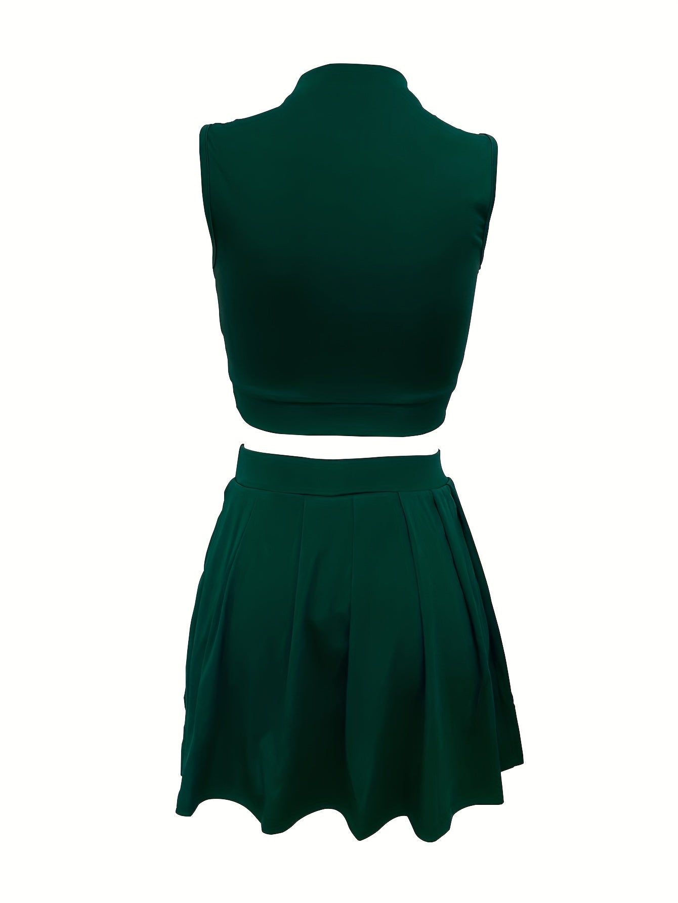 2pcs Elegant Sleeveless Summer Outfit Set - Women's Polyester Crew Neck Shorts Skirt - Solid Color, 95% Polyester 5% Elastane, All-Season Knit Fabric