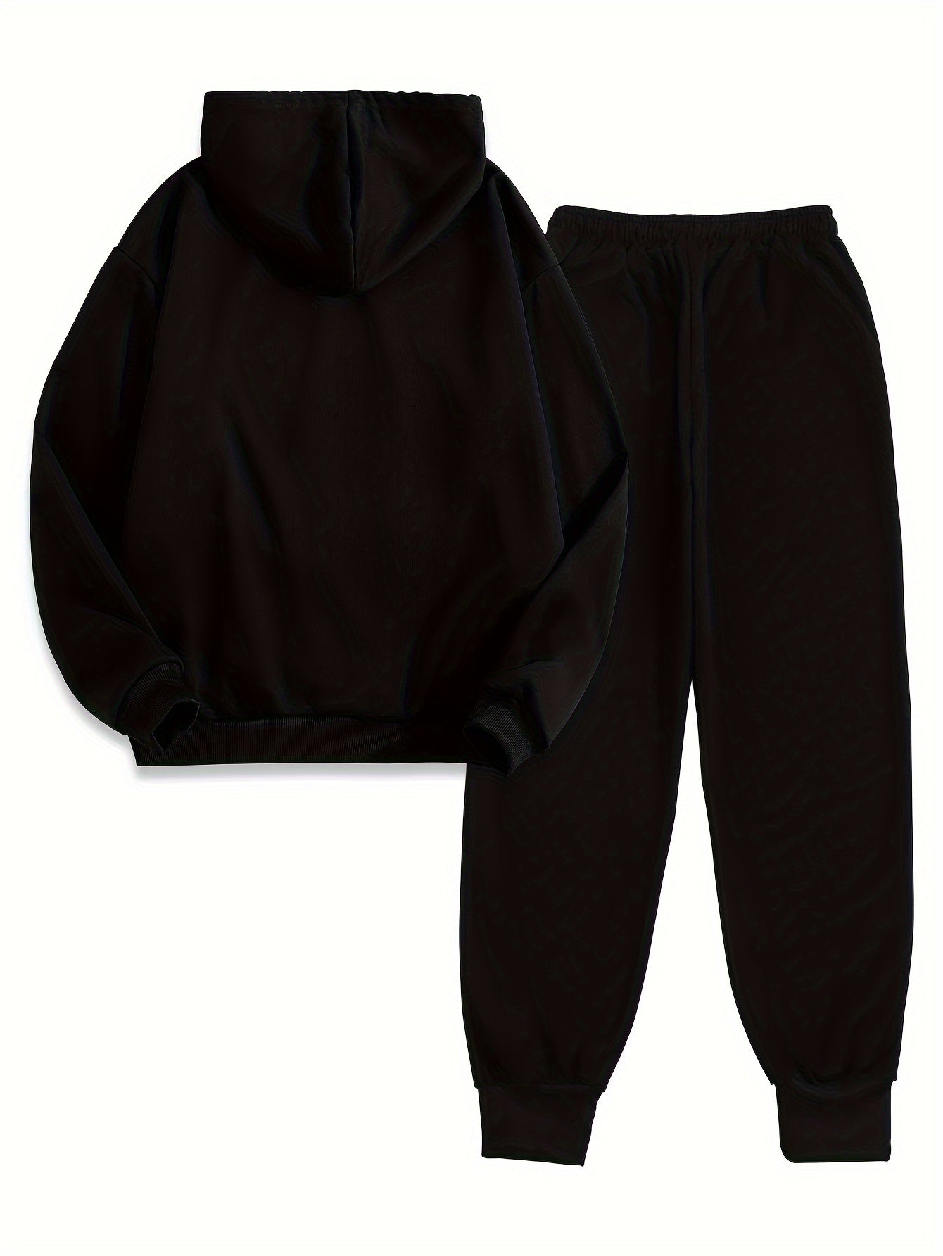 Butterfly Pattern Hooded Long Sleeve Hoodie and Pants - Women's Casual Two-Piece Knit Polyester Set with Pockets