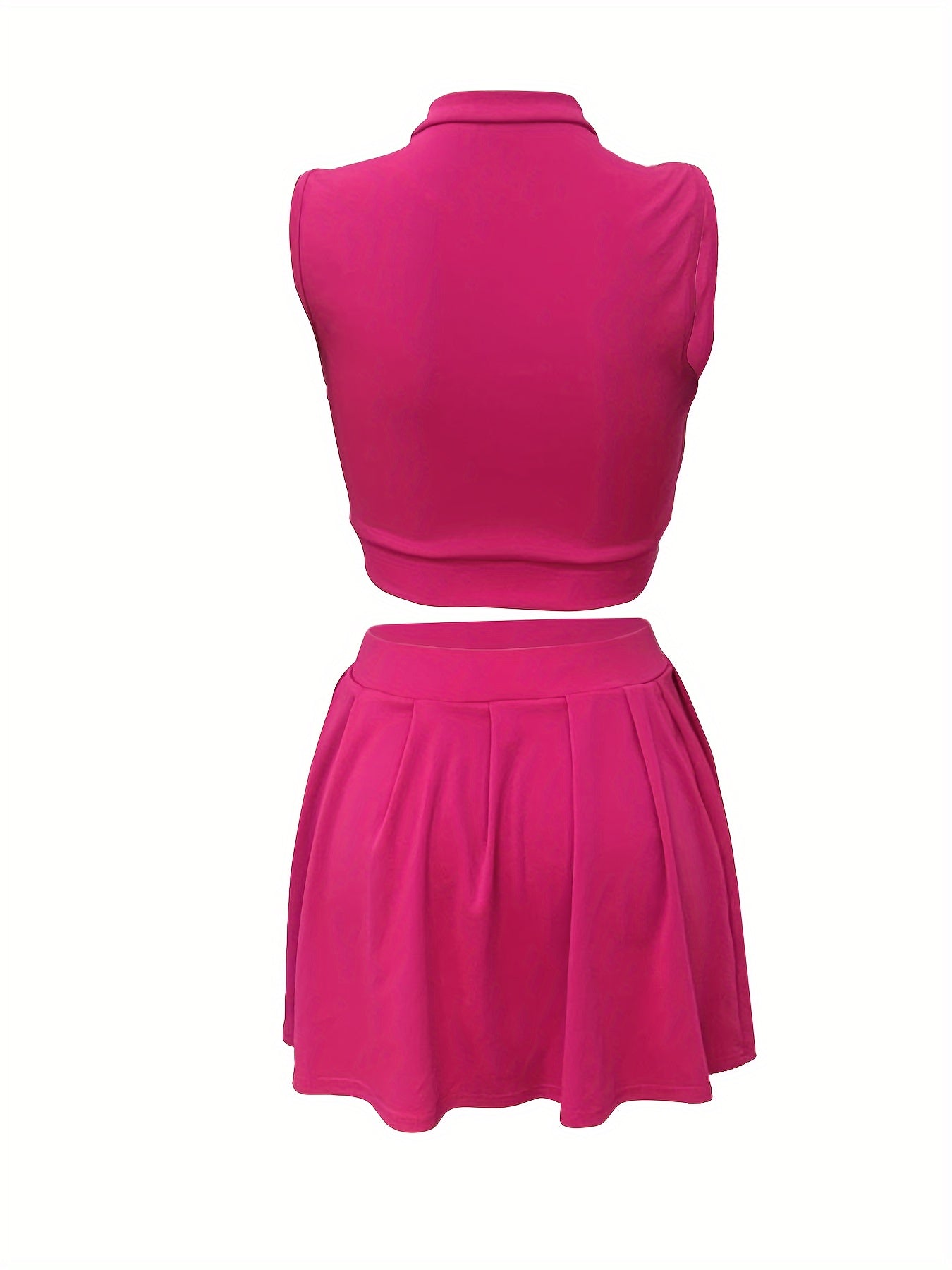 2pcs Elegant Sleeveless Summer Outfit Set - Women's Polyester Crew Neck Shorts Skirt - Solid Color, 95% Polyester 5% Elastane, All-Season Knit Fabric