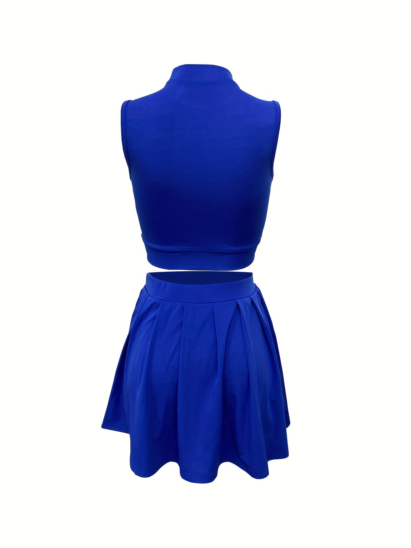 2pcs Elegant Sleeveless Summer Outfit Set - Women's Polyester Crew Neck Shorts Skirt - Solid Color, 95% Polyester 5% Elastane, All-Season Knit Fabric