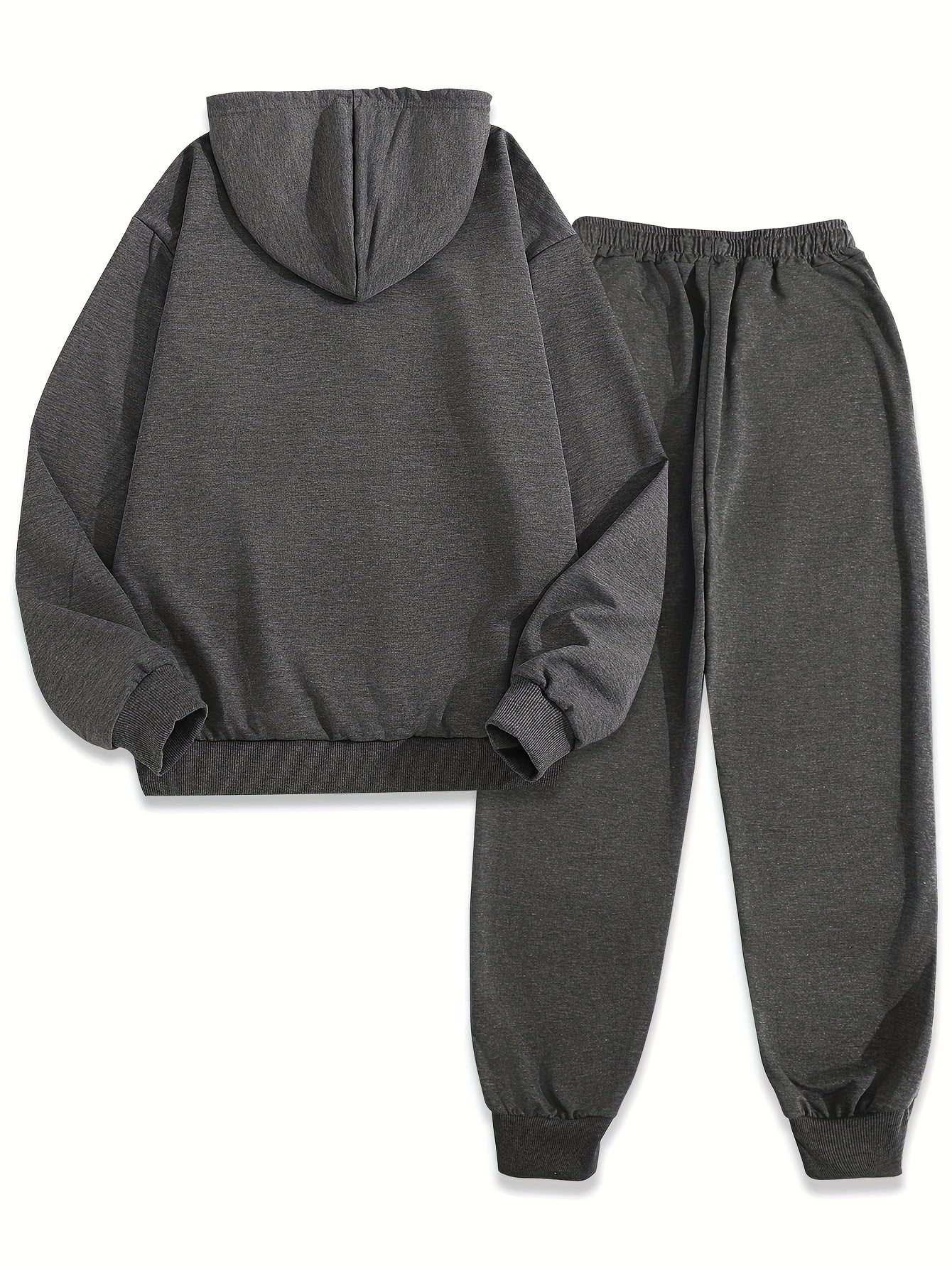 Butterfly Pattern Hooded Long Sleeve Hoodie and Pants - Women's Casual Two-Piece Knit Polyester Set with Pockets