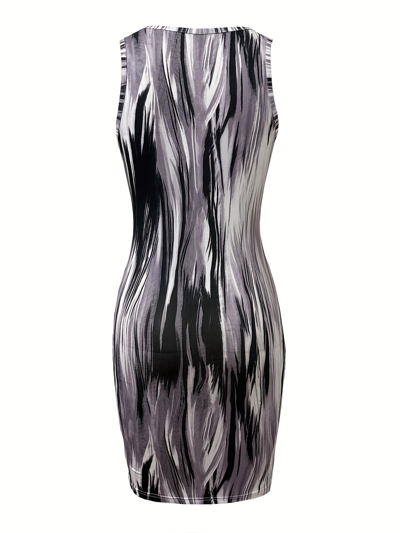 Elegant Tie-Dye Sleeveless Bodycon Dress for Women - Crew Neck, Stretch Polyester, Machine Washable